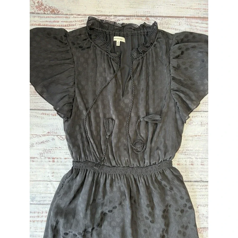 Max Studio Black Tiered Maxi Dress Womens Small Polka Dot Witchy Whimsigoth Long - Picture 3 of 7